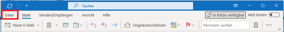 Die Option "Datei" in Outlook auswählen Die Option "Datei" in Outlook auswählen