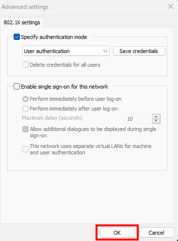 Screenshot of advanced settings. The required settings are described in steps 13 to 15.