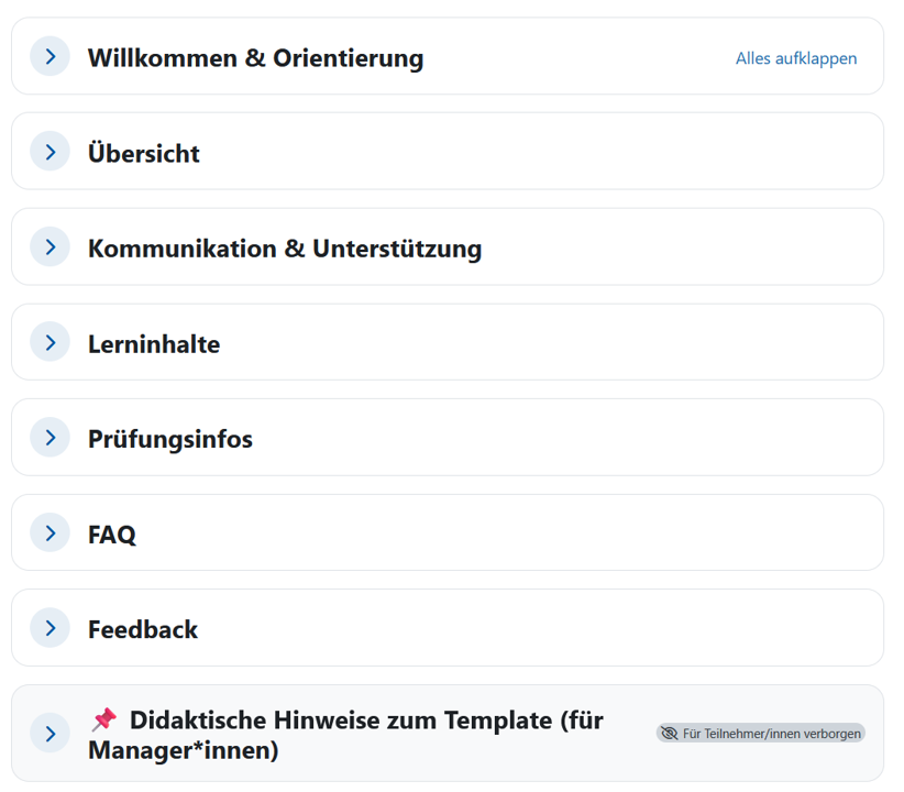 Screenshot: Mehrere Kursraumüberschriften. Der Die Kursraumüberschrift