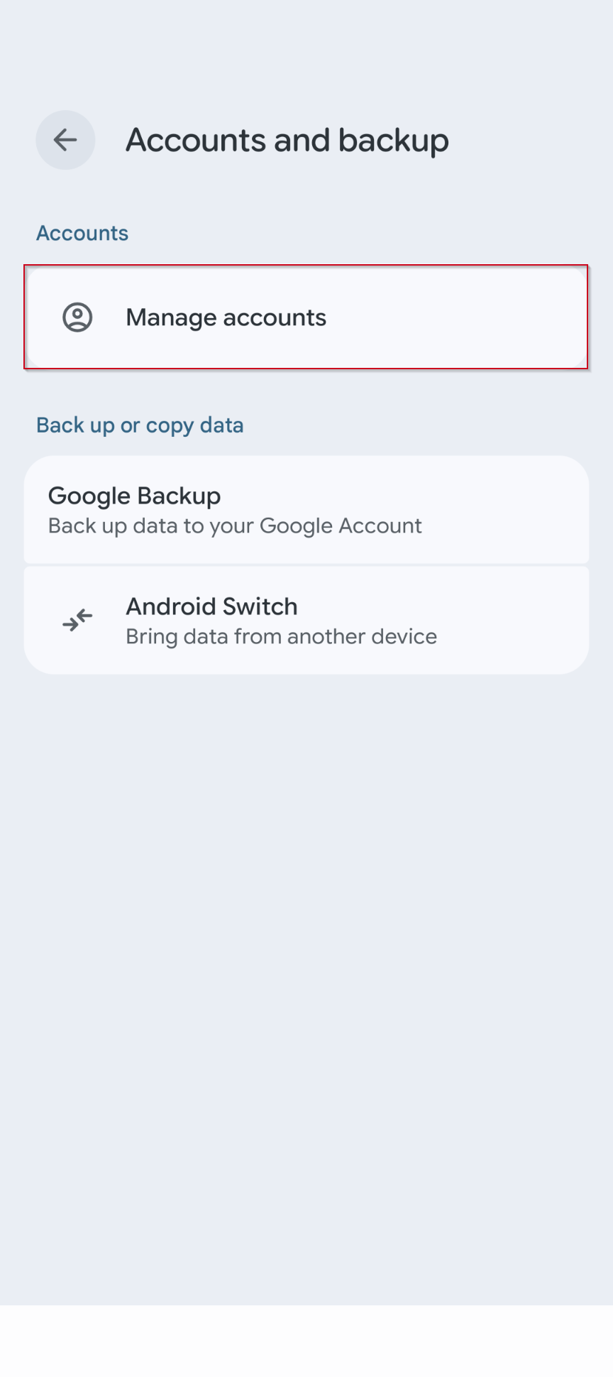 Manage accounts