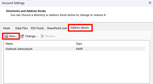 Adding a new address book Adding a new address book
