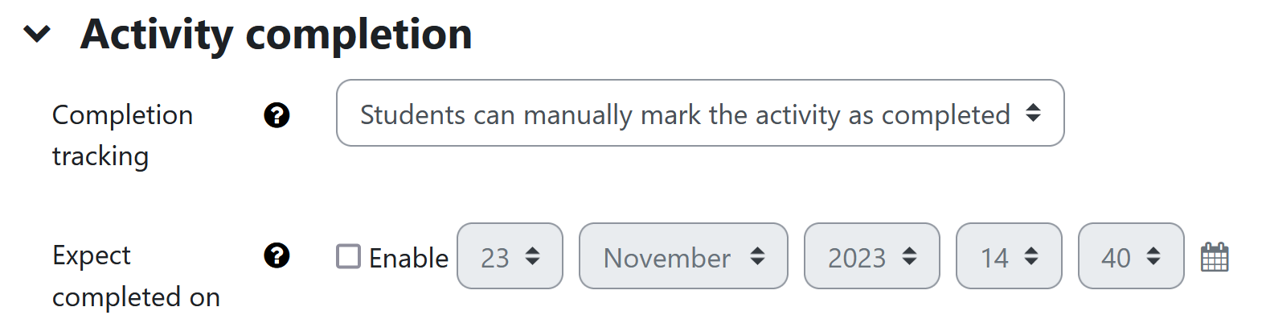 Activity completion Activity completion
