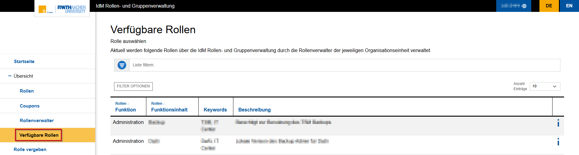 Verfügbare Rollen