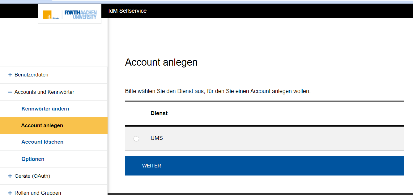 Account anlegen Account anlegen