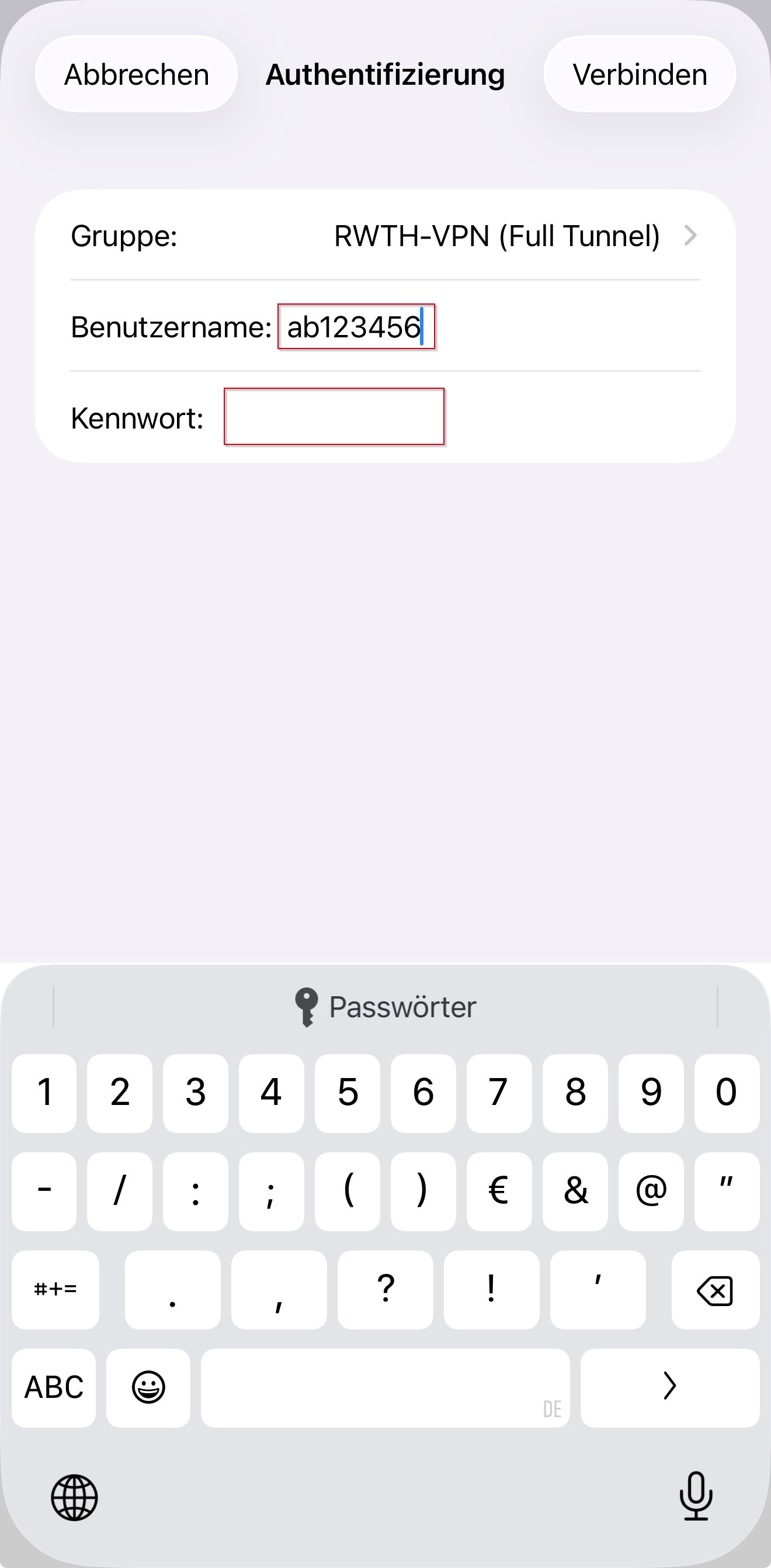 Fenster Authentifizierung zur VPN Anmeldung