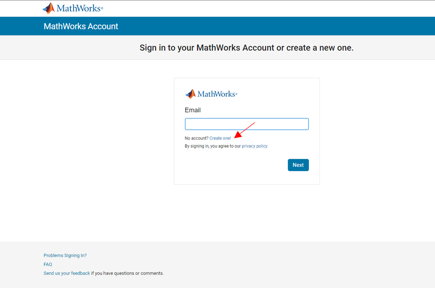 Creating a new MathWorks account Creating a new MathWorks account