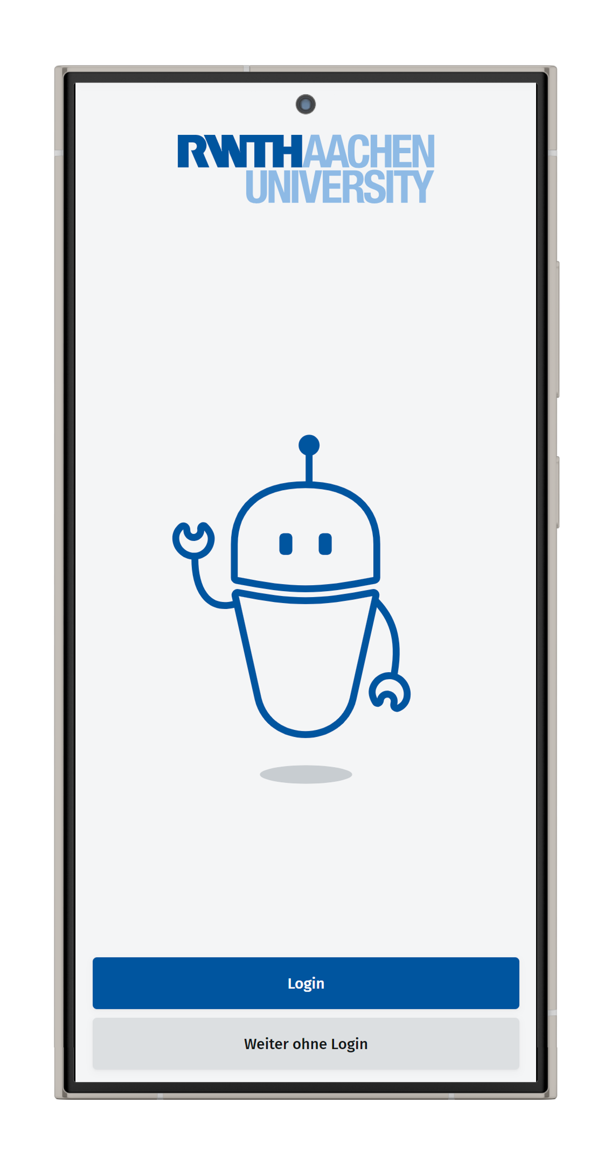 Screenshot der Login-Screen mit den Login-Optionen.