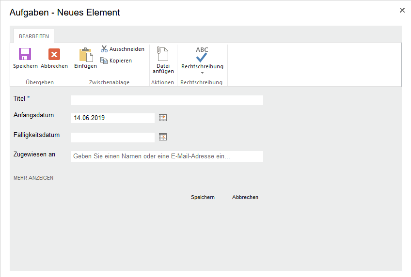 Aufgaben - neues Element Aufgaben - neues Element