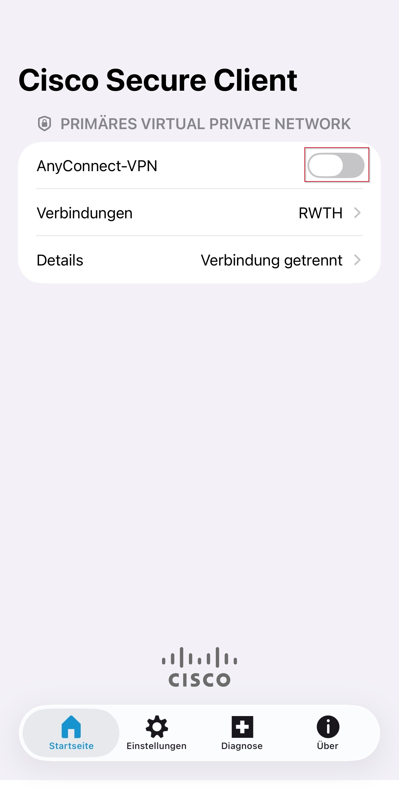 Startseite Cisco Secure Client App