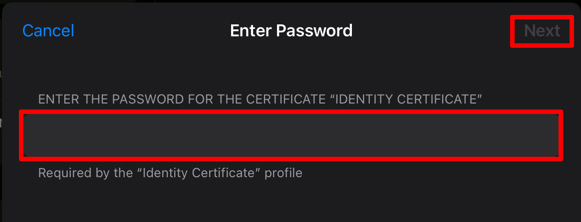 Enter the password for the certificate Enter the password for the certificate