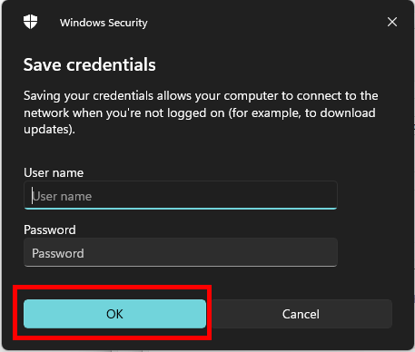 Screenshot of the "Save Credentials" pop-up window.