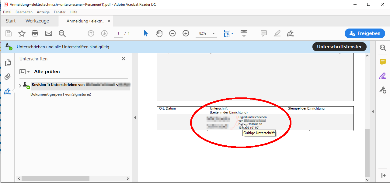 Elektronische Unterschrift anzeigen Elektronische Unterschrift anzeigen