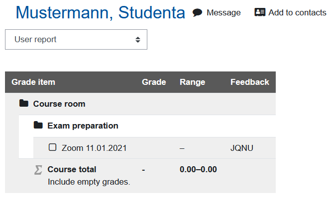 report evaluation for students Screenshot user report evaluation aspect visible for students