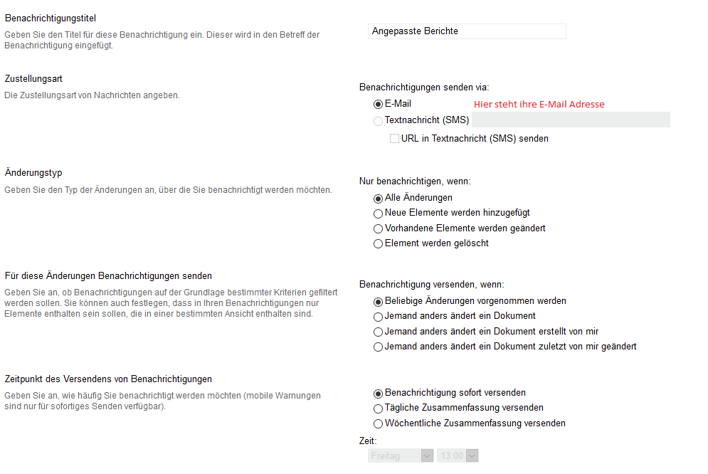 Benachrichtigung anpassen Benachrichtigung anpassen
