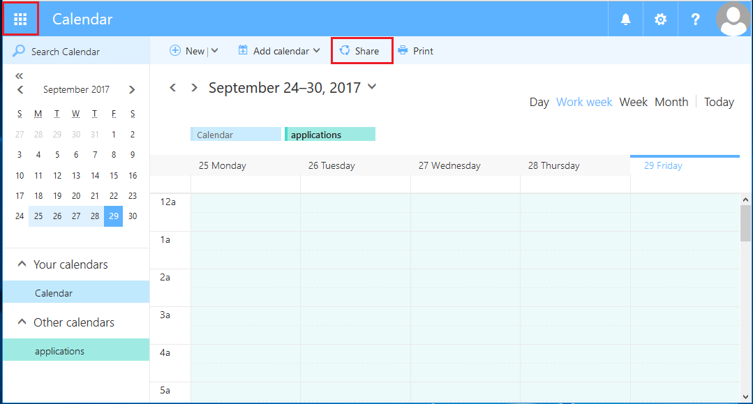 E-Mail > OWA Berechtigungen > calender1.PNG Screenshot of the Calendar window in the RWTH MailApp, which graphically displays the selection of options from step 3.