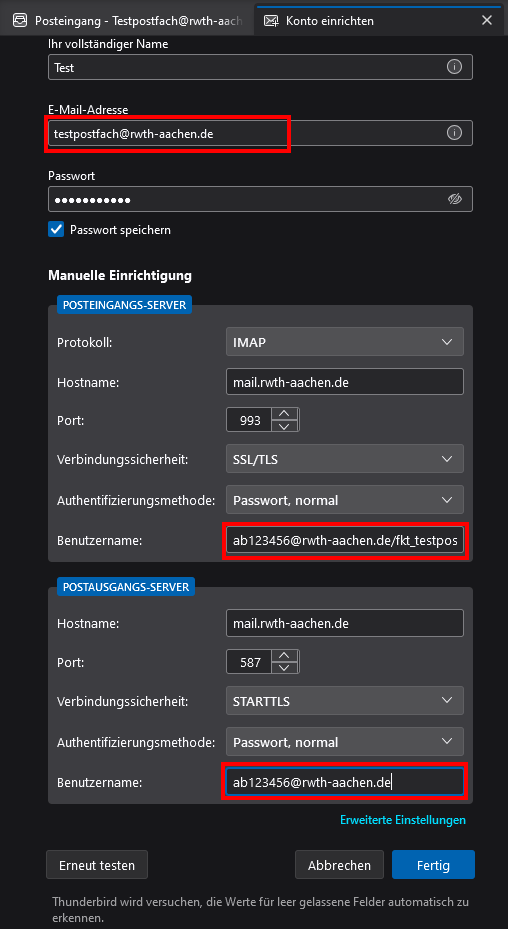 Screenshot of the Set up account page, which graphically displays the elements under step 3. The options are visible under Manual setup.