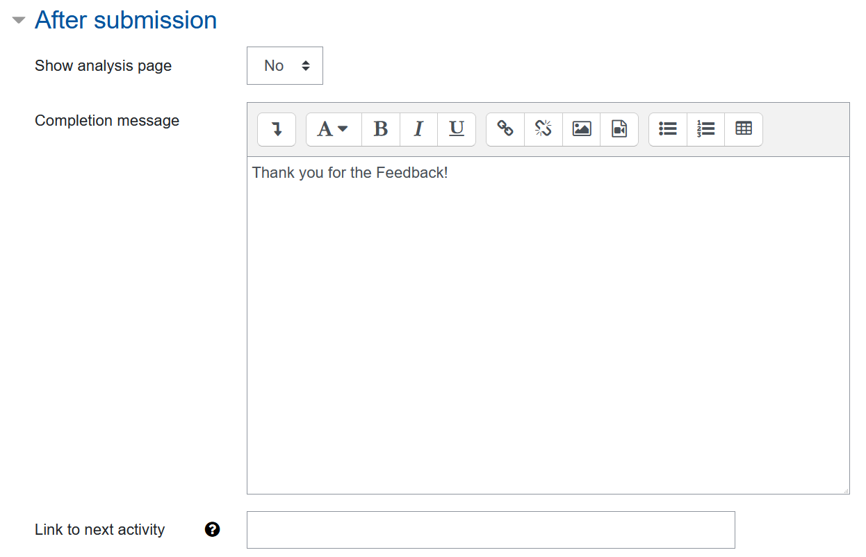 Screenshot Feedback settigns, after the submission