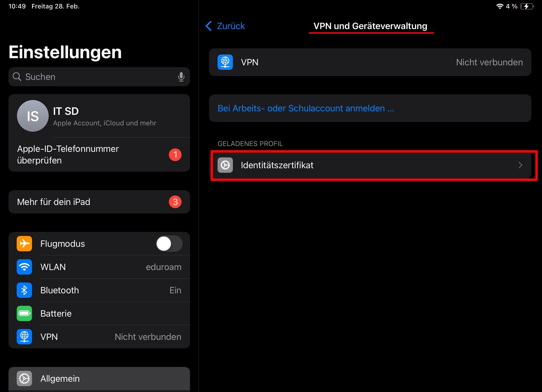 Das geladene Profil auswählen Das geladene Profil auswählen
