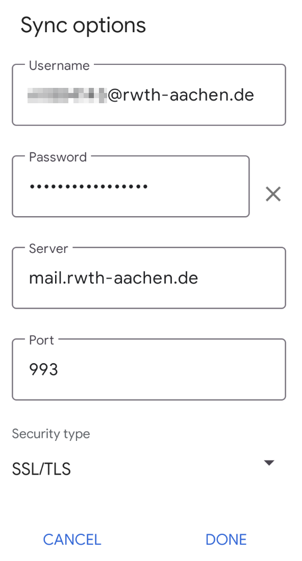Synch options inbox server