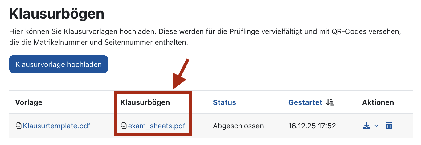 Screenshot: Klausurbögen 