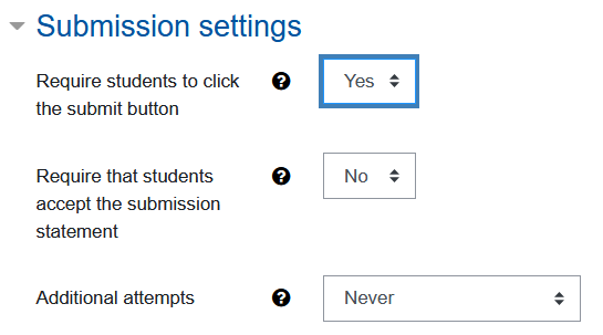 Assignment Submission settings Screenhost Assignment settings, category Submission settings