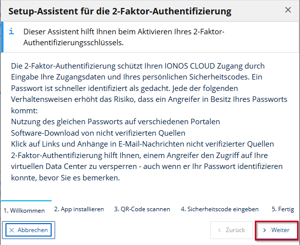 Einrichtung der Zwei-Faktor-Authentifizierung