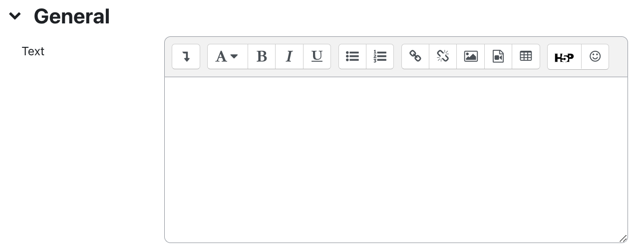General settings of text area The screenshot shows the general section with the text field. It has a multiline input field and a row of icons to change the text attributes.