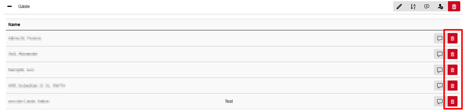 Screenshot der Ansicht "Darstellung" in dem am Ende jeder Spalte der Button entfernen ist.