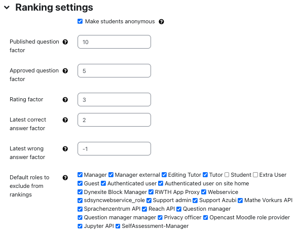 Ranking settings of StudentQuiz Ranking settings of StudentQuiz