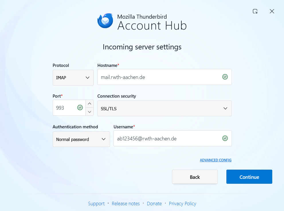 Incoming Mail Server Settings