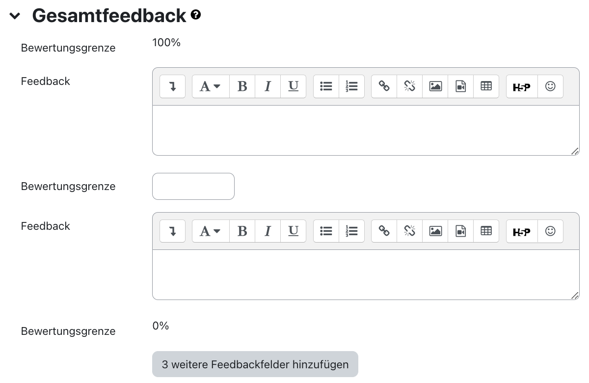 Gesamtfeedback Einstellungen für Test