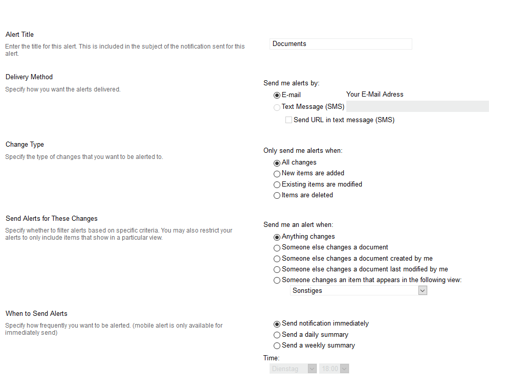 Alert property editor