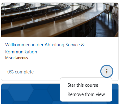 Screenshot of the “My Courses” list. The three-dot menu for marking the course as a favorite or hiding it is open.