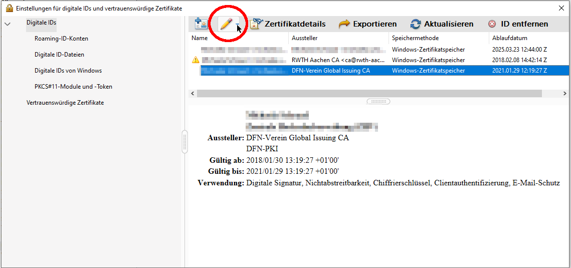 Digitale ID zum Unterschreiben wählen Digitale ID zum Unterschreiben wählen