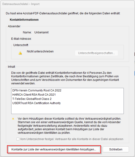Ansicht vom Import-Dialog, wie in der Anleitung beschrieben