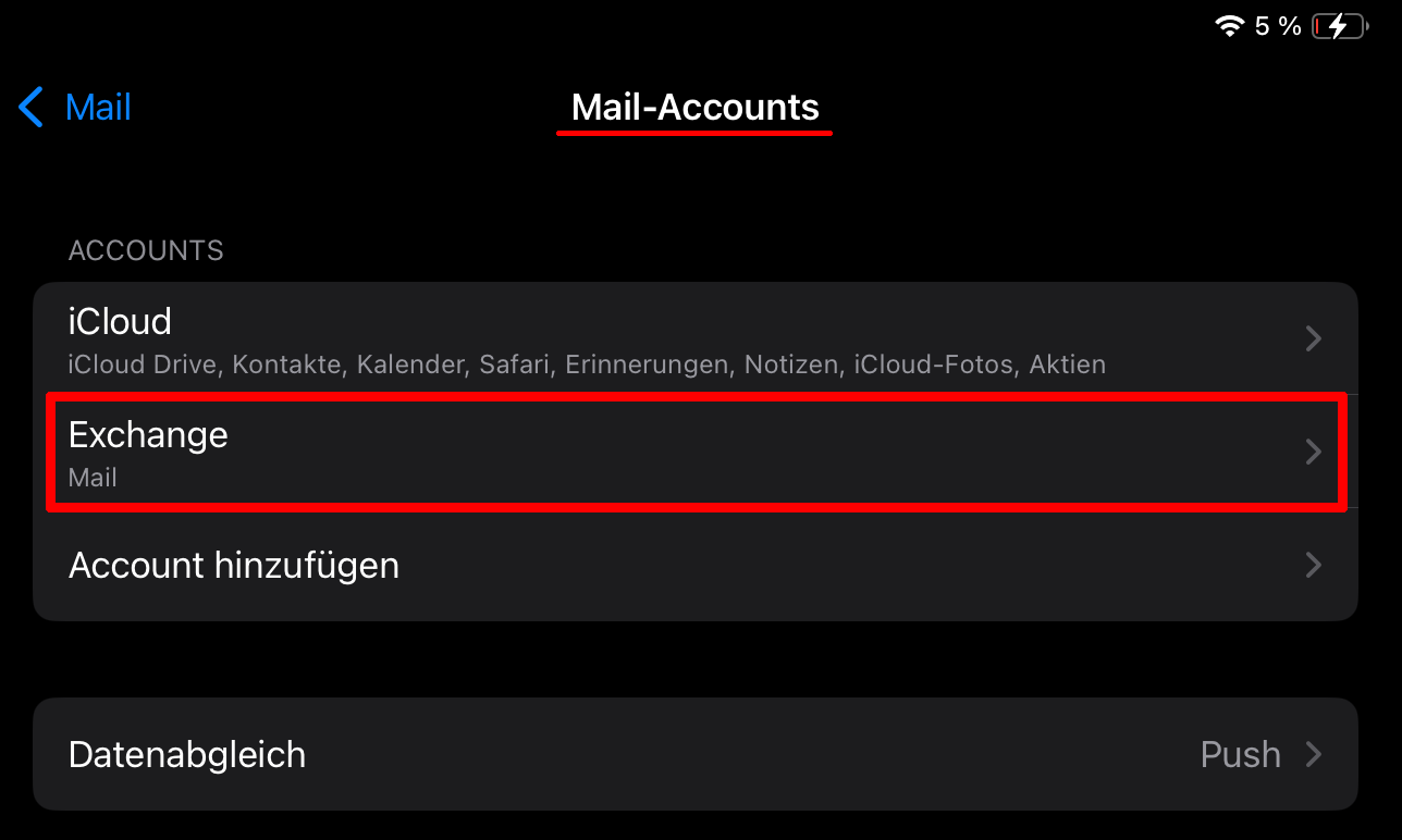 Mail-Account auswählen Mail-Account auswählen