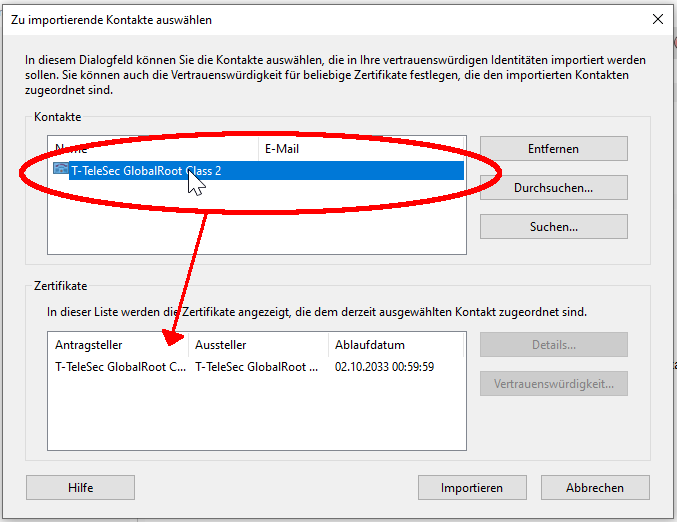 T-Telesec Zertifikat wird angezeigt T-Telesec Zertifikat wird angezeigt