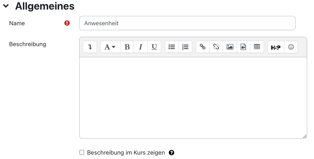 Allgemeines Einstellungen von Anwesenheit
