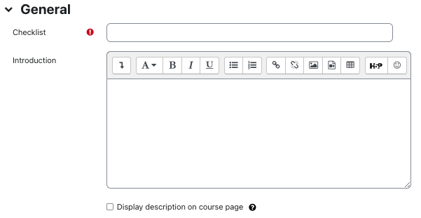 Checklist general settings Screenshot: Checklist general settings