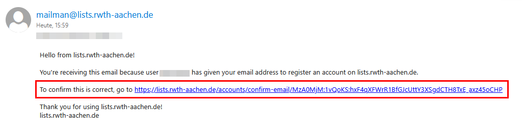 Screenshot of the confirmation email.