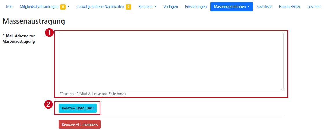 Option zur Massenaustragung von Listenmitglieder.