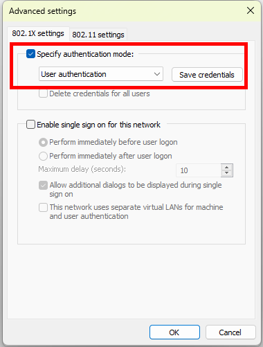 Screenshot of the advanced settings, 802.1X settings tab. Steps 30 to 32 are the first 3 items on the tab.