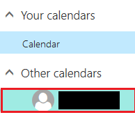 E-Mail > OWA Berechtigungen > calender 7.PNG Screenshot of the Calendar window, which graphically displays step 3. The calendar added in step 2 under Other calendars is outlined.