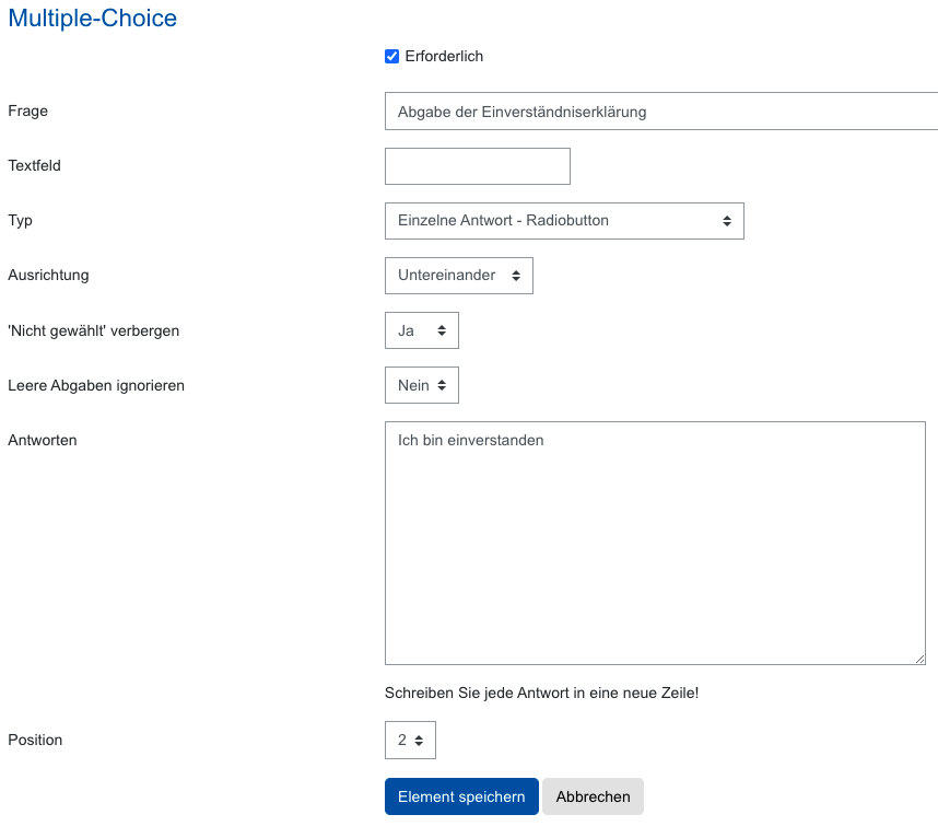 Screenshot: Neue Frage hinzufügen