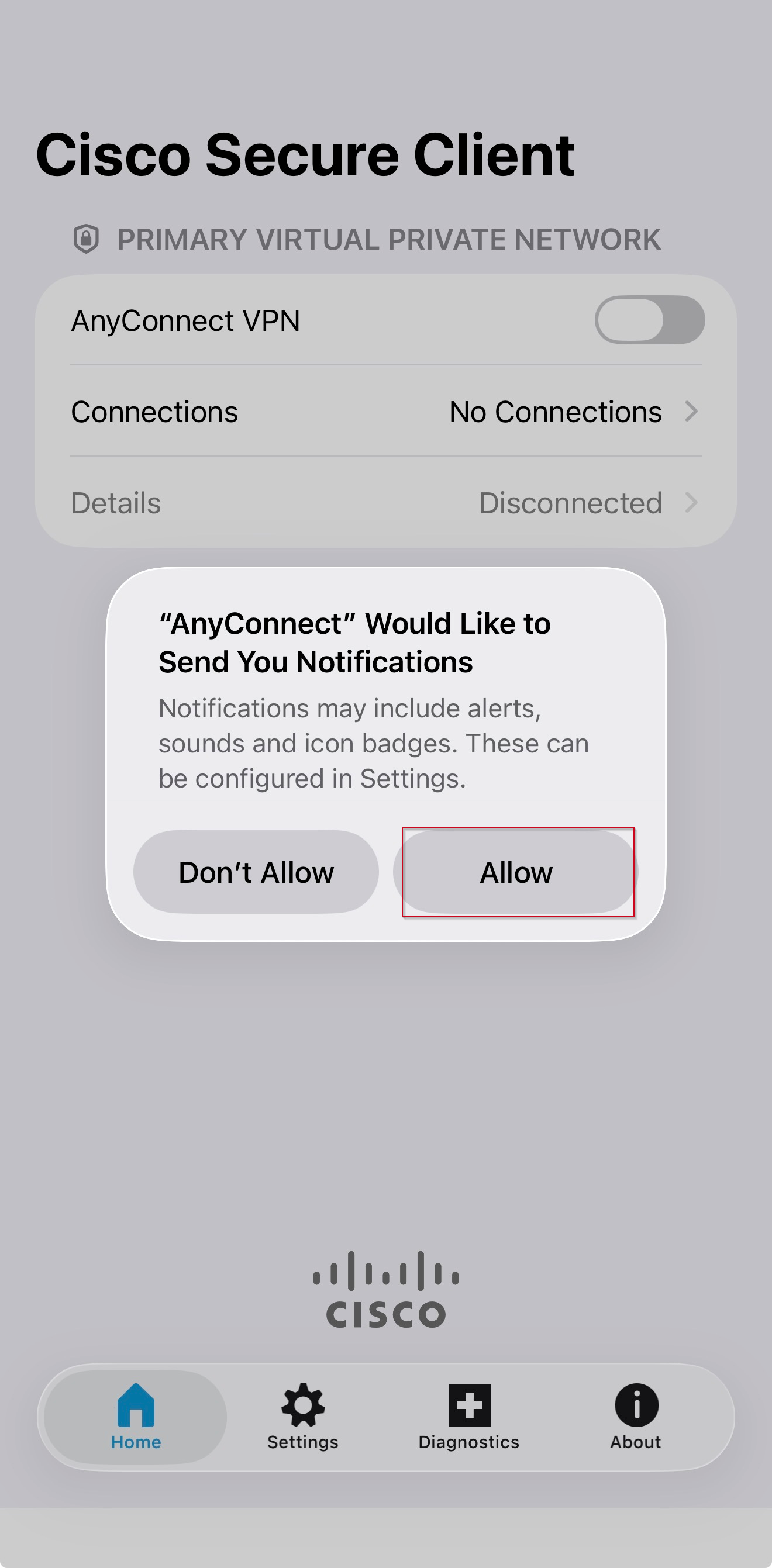 Cisco Secure Client Notification Confirmation Window
