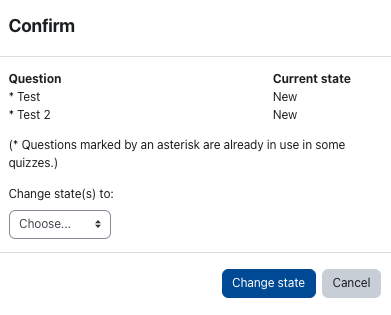 Confirm page for changing state Confirm page for changing state