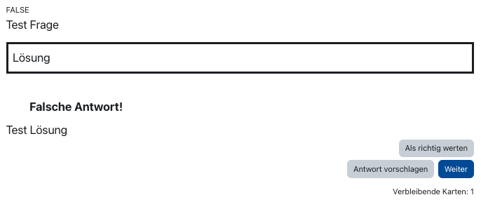 Ansicht von Karte mit falscher Lösung Ansicht von Karte mit falscher Lösung