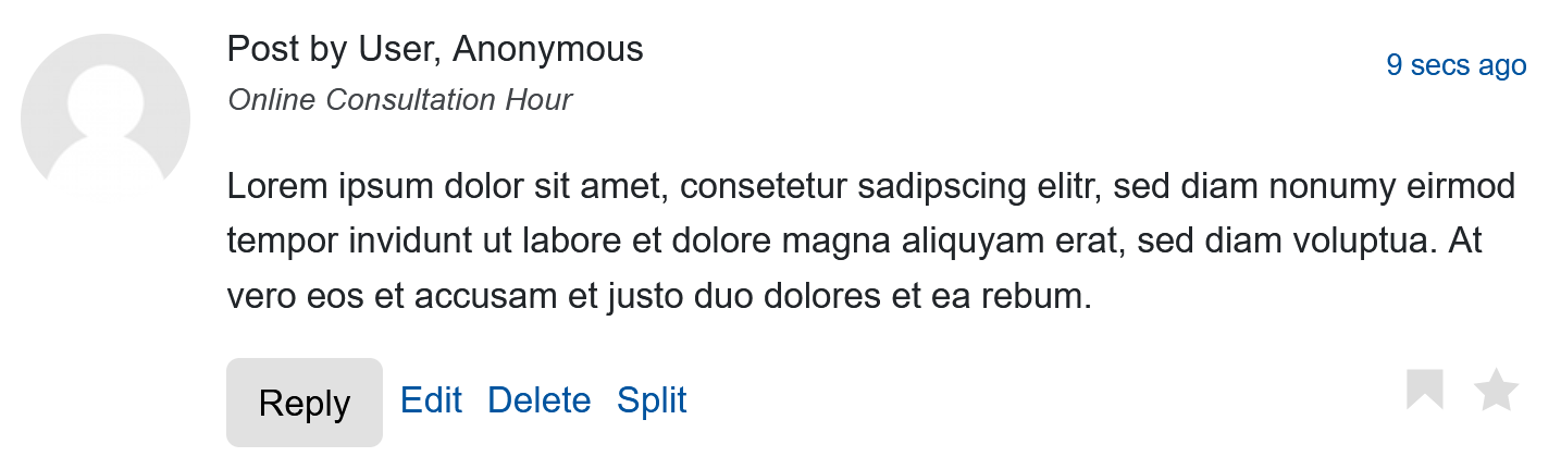 Post with options for reply, edit, delete and split Screenshot post with options for reply, edit, delete and split