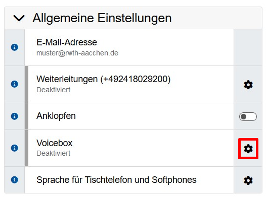 Teilmenü Allgemeine Einstellungen