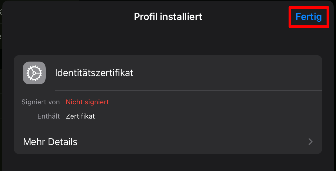 Bestätigung der Installation Bestätigung der Installation